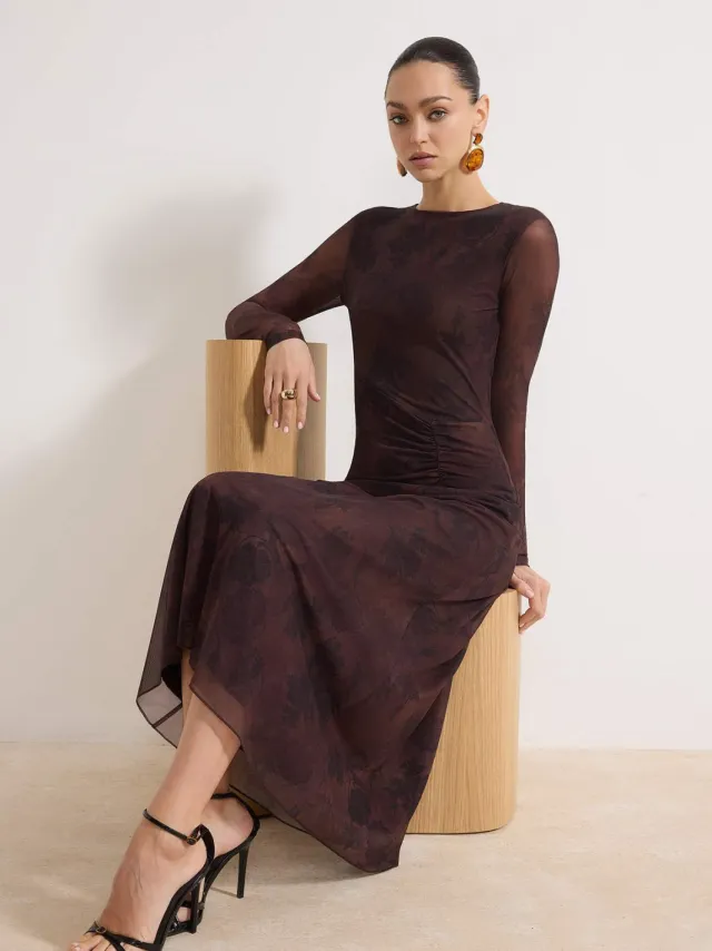 Trendyol TRENDYOLMİLLA Dames Bruin Bloemen Maxi Lang Casual A-lijn Jurken