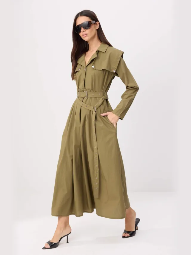 Trendyol Modest Dames Kaki Effen Maxi Lang Skater Modest Jurken
