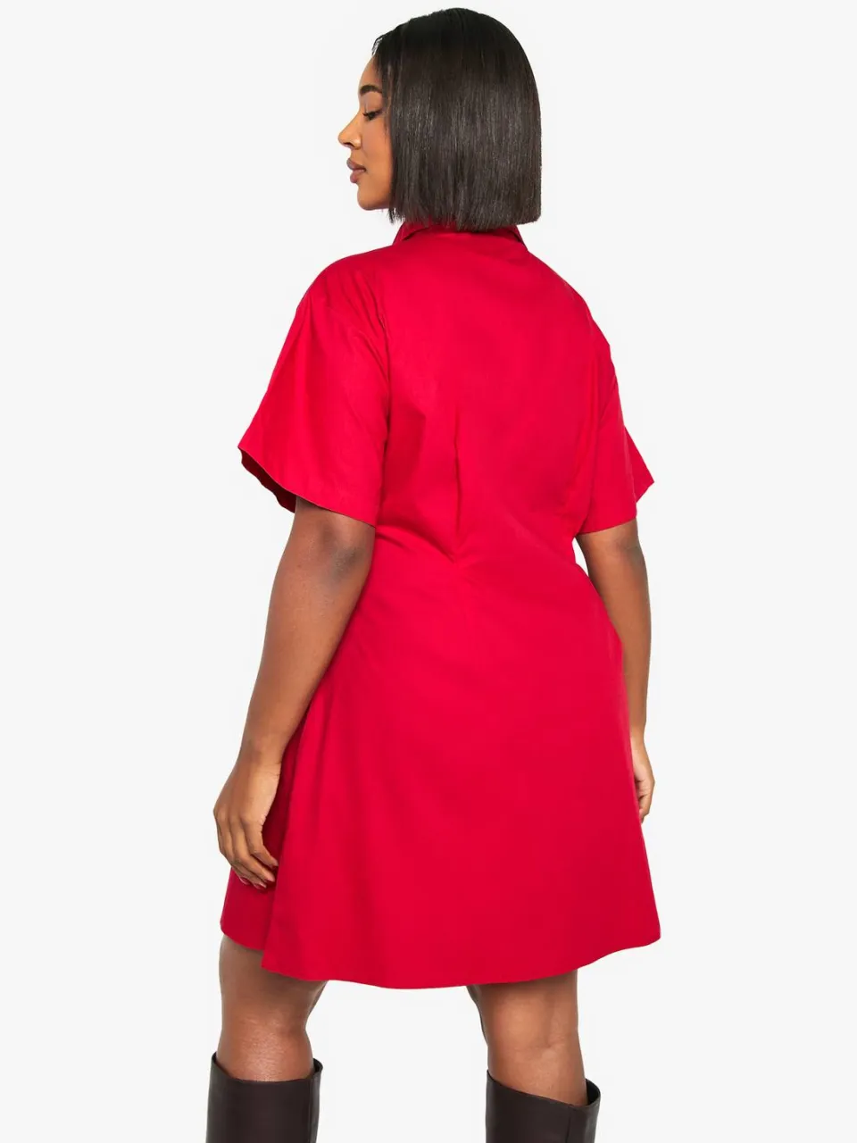boohoo Dames Plus Poplin getailleerde overhemdjurk rood, foto 3