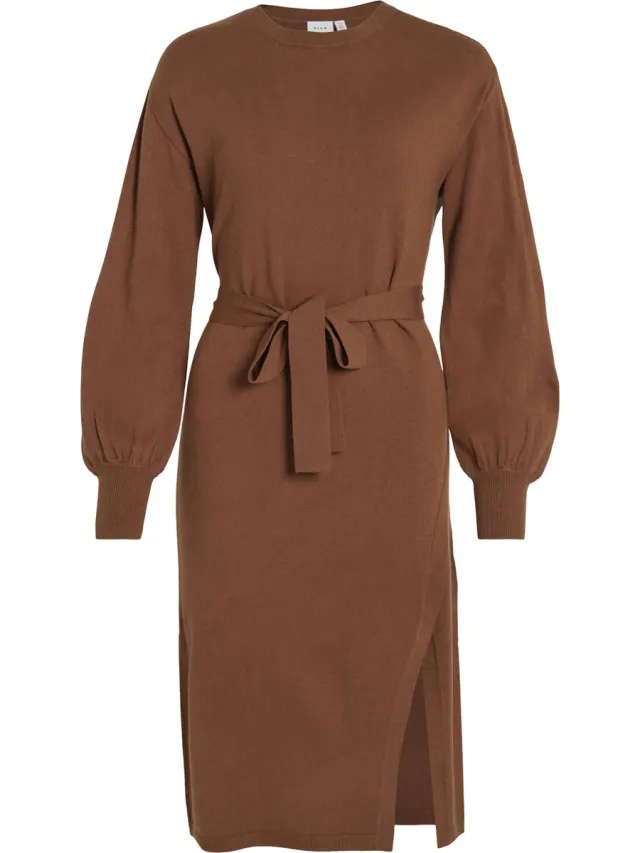 Vila VIRICKY L/S BELTED KNIT DRESS/1/KA - Dames - Maxi jurken Toffee