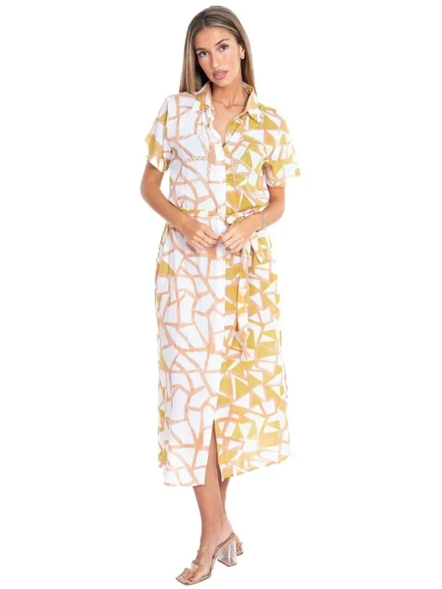Isla Bonita By Sigris Lange Jurk Isla Bonita By Sigris Lange Midi-Jurk Geel