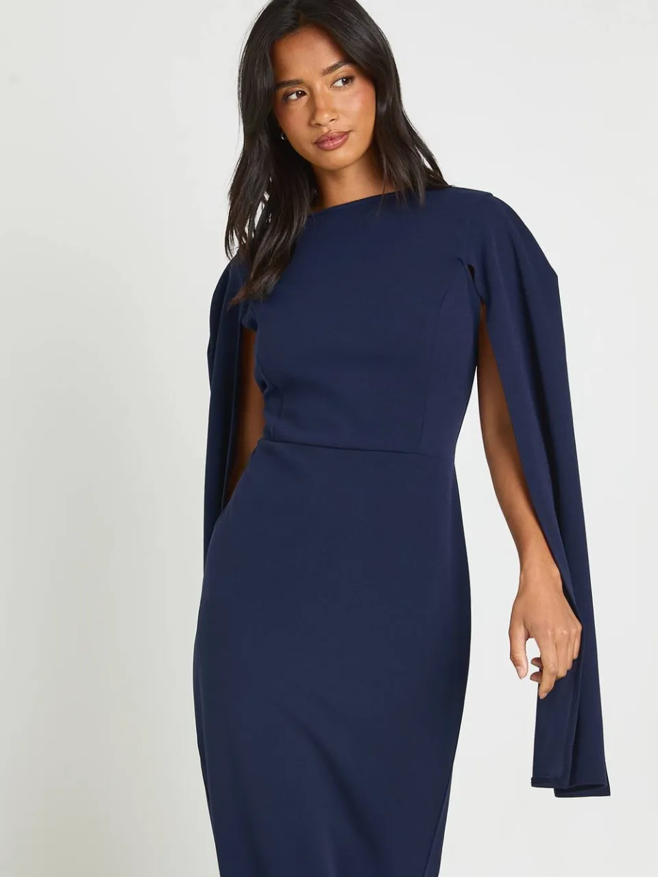 boohoo Dames Petite Midi Bodycon Jurk Met Cape Mouwen marineblauw, foto 4
