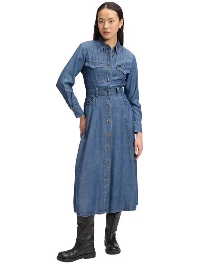 Lee Western Mid Calf Regular Fit Midijurk Blauw M Vrouw Classic Blue