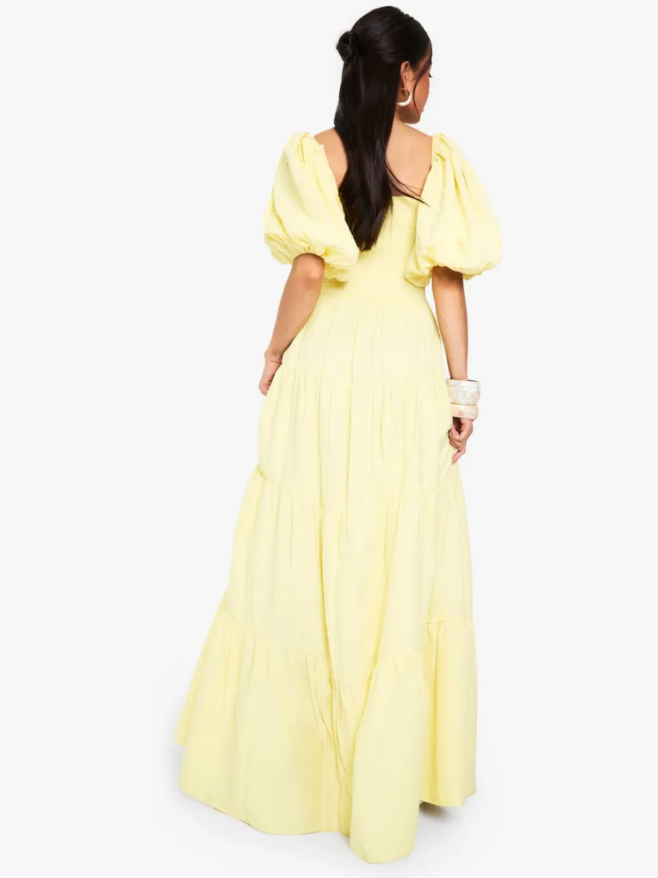 boohoo Dames Extreme Pofmouwen Geroffelde Maxi Smock Jurk citroen, foto 2