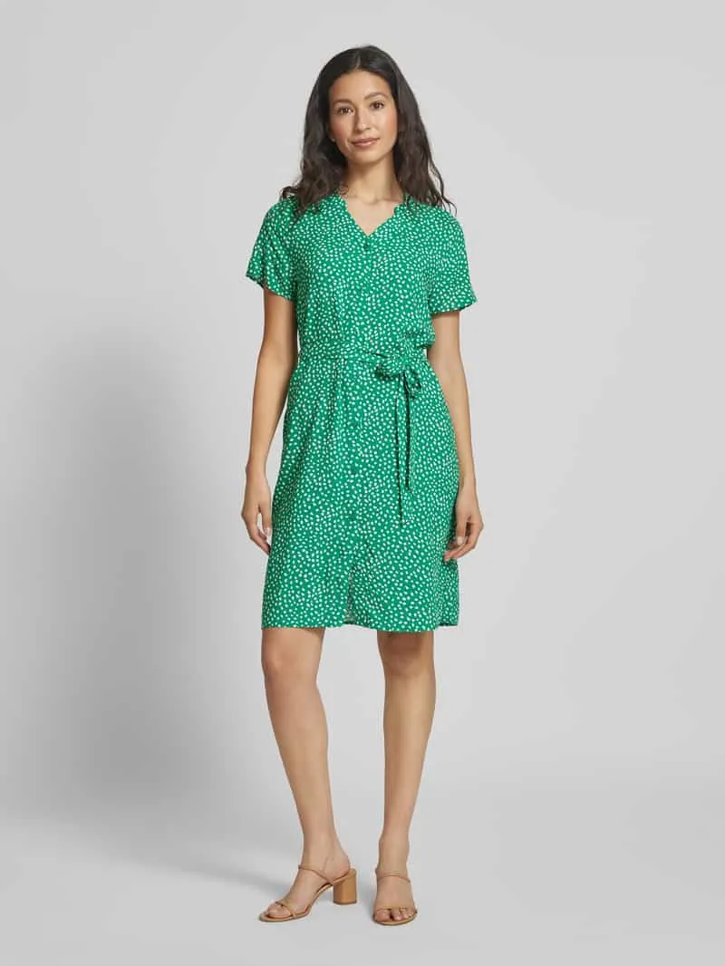 Vila Knielange jurk van viscose met strikceintuur groen, foto 4