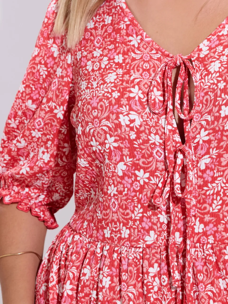 Yours Rode Bloemen Paisley Strik Voorkant Midaxi Jurk-52 rood, foto 5