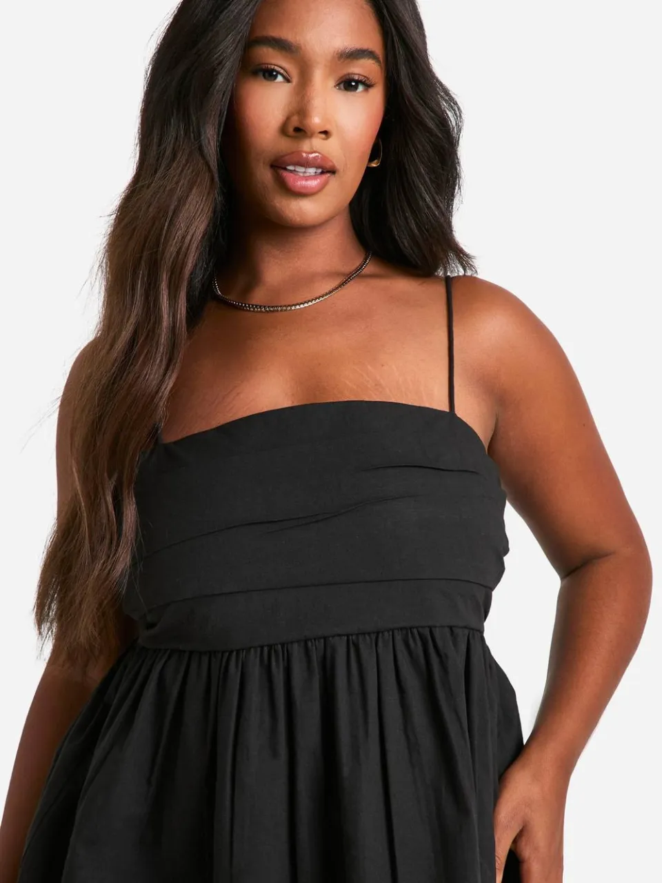 boohoo Dames Plus Katoenen Popeline Geroffelde Skater Jurk zwart, foto 2