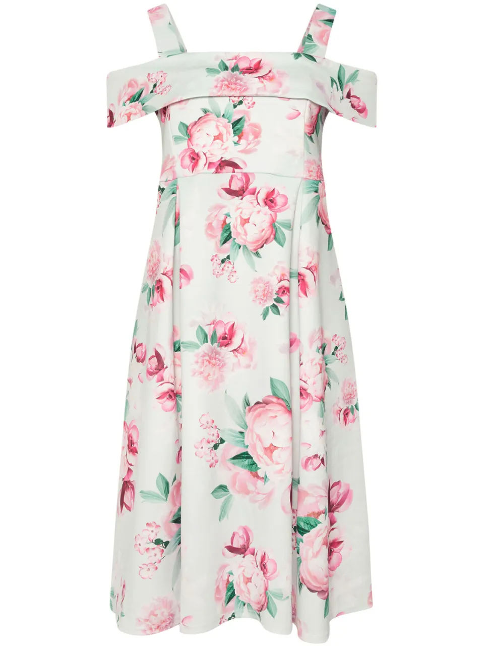 Yours London Saliegroene Skaterjurk Met Bloemenprint En Blote Schouders, foto 5