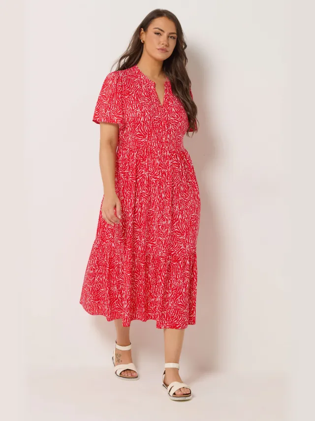 Yours Rode Abstracte Jurk Met Halve Knoopsluiting Red