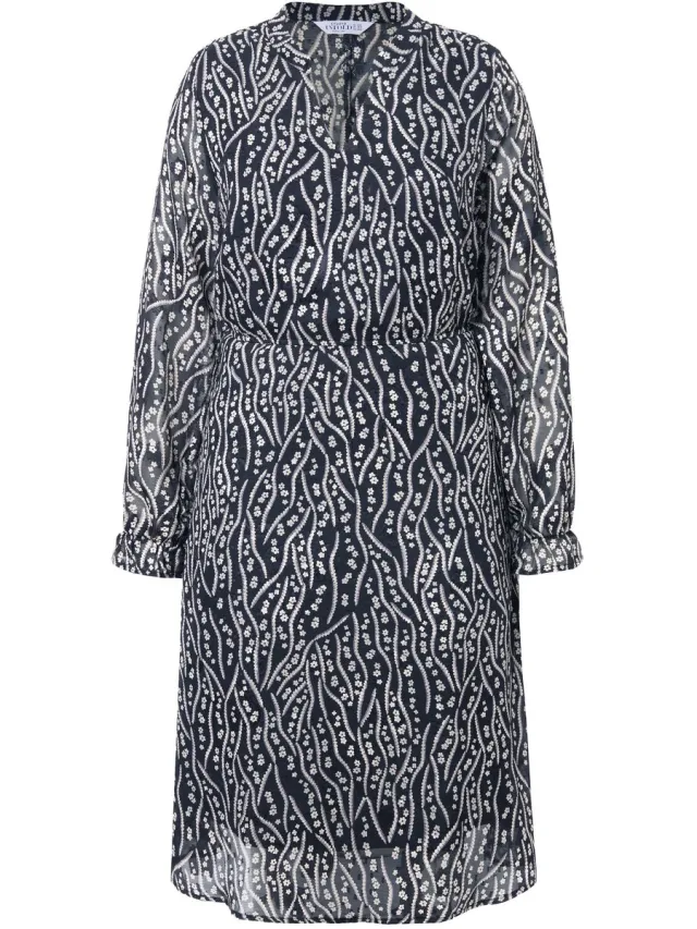 Studio Untold Dames - Midi-jurk A-lijn all-over print lange mouw - Zwart - Maat 42+
