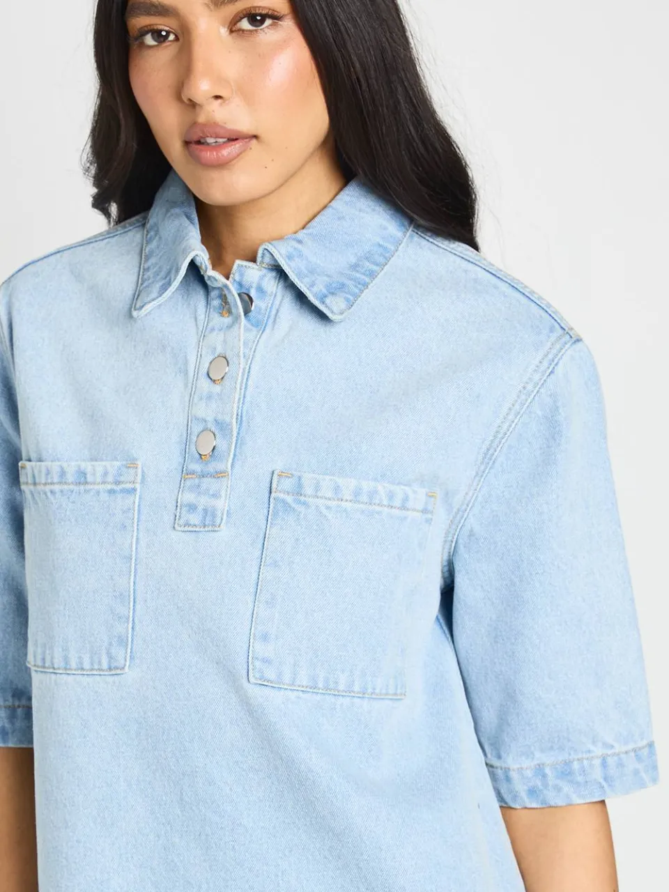 boohoo Dames Lange Denim Jurk Met Korte Mouwen, foto 4