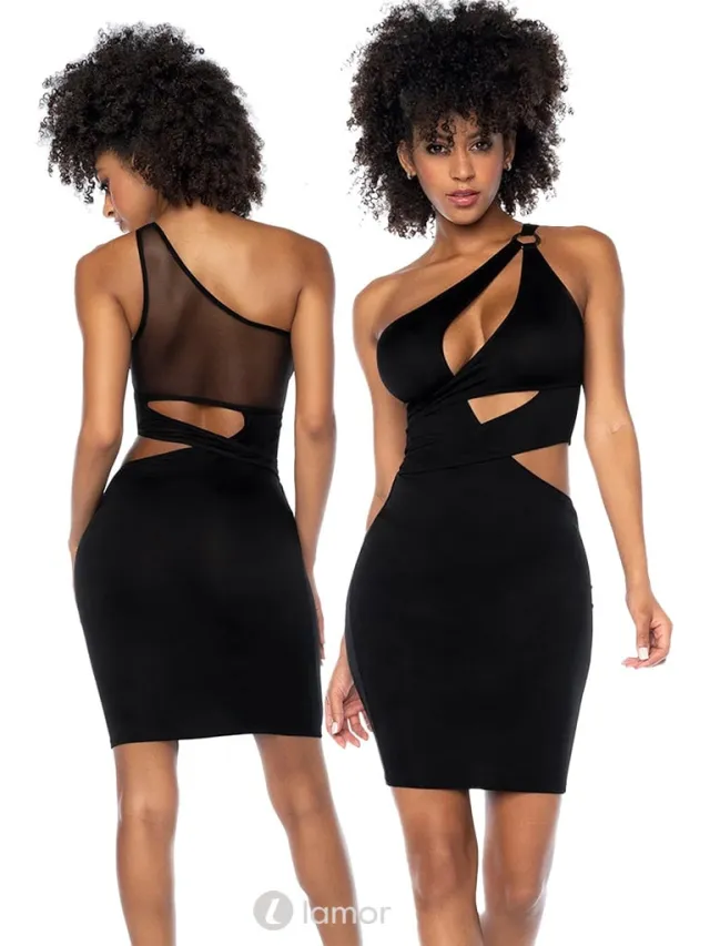 Mapalé Asymmetrische mini jurk met cut-outs zwart, MAL40004