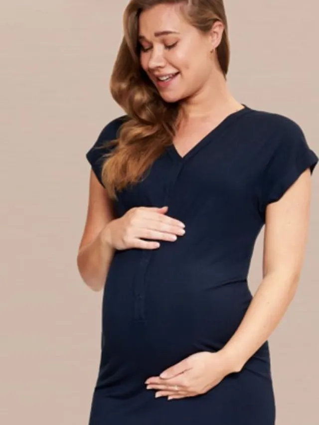Het Bevallingsjurkje Bamboo - Navy XS/S voor de bevalling & kraamtijd