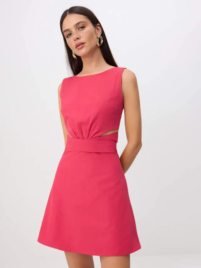 Trendyol TRENDYOLMİLLA Dames Roze Effen Kort / Mini Mouwloos Skater Jurken Fuchsia