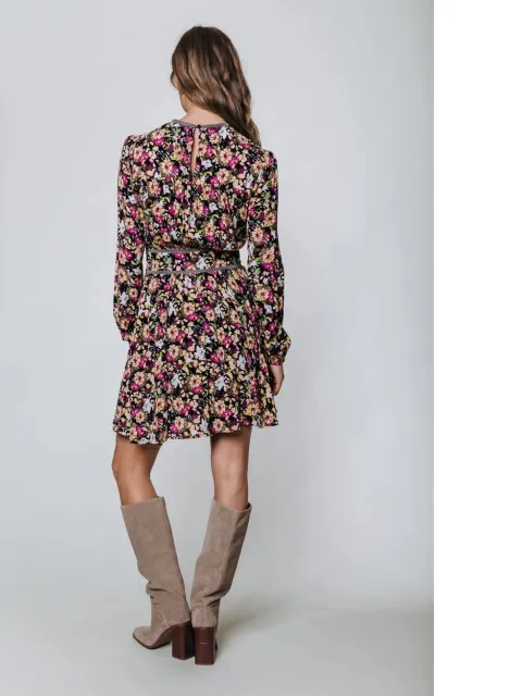 Colourful Rebel Grace flower beads mini dress dessin zwart, foto 2