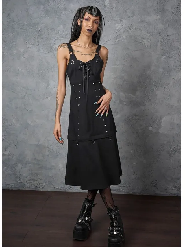 Banned BLACK IRON BLOOM DRESS Dames Midi-jurk - zwart