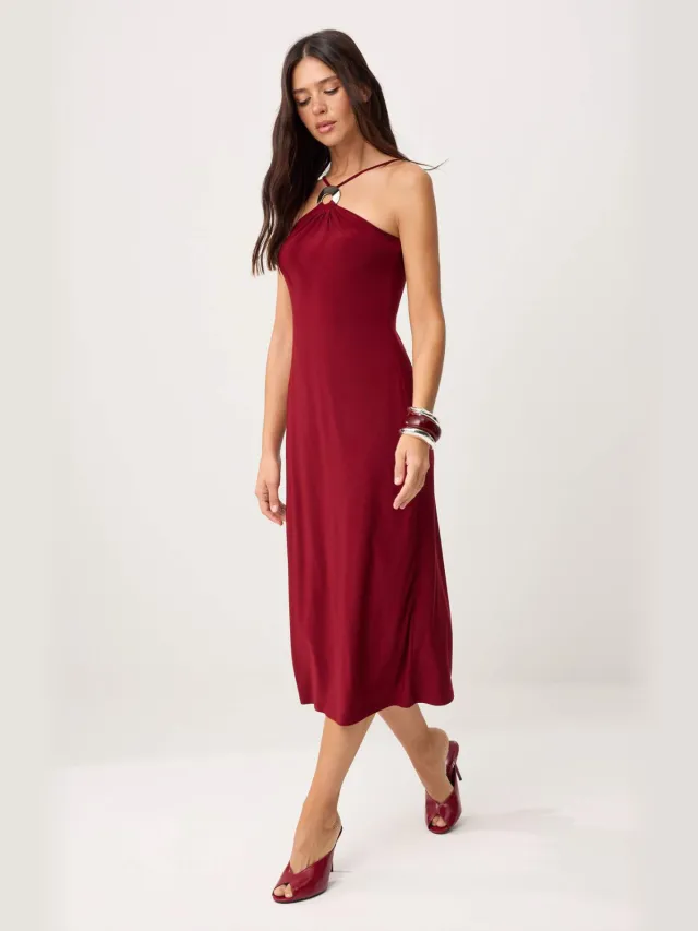 Trendyol TRENDYOLMİLLA Dames Bordeaux Effen Midi Mouwloos A-lijn Jurken Bordeauxrood