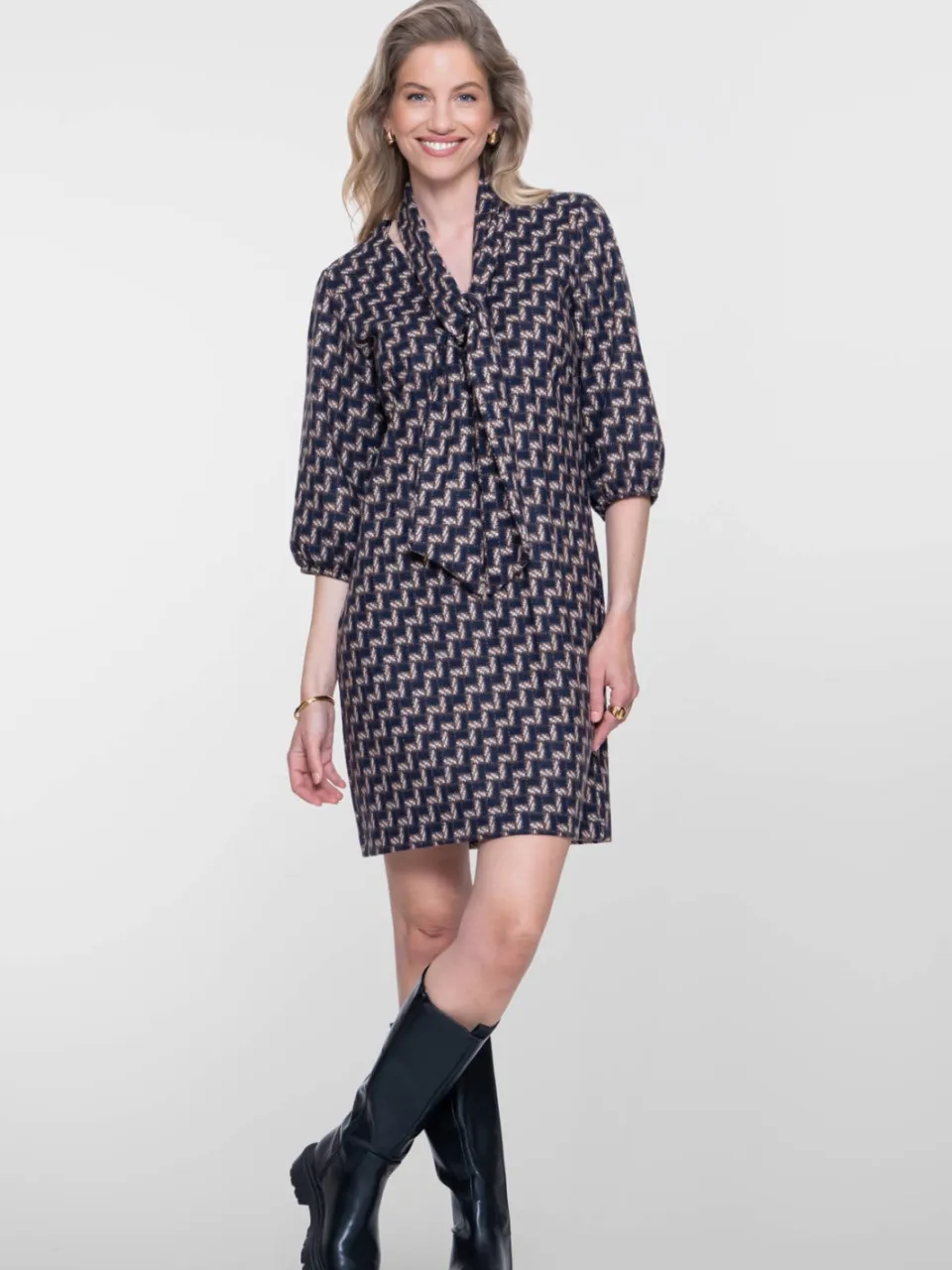 Geisha midi jurk donkerblauw, foto 5