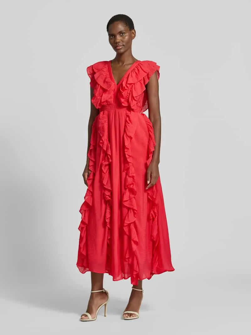 Yas Maxi-jurk van viscosemix met ruches model 'Linala' rood, foto 3