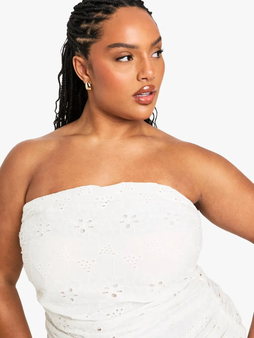 boohoo Dames Plus Bandeau Broderie Skater Jurk wit, foto 4