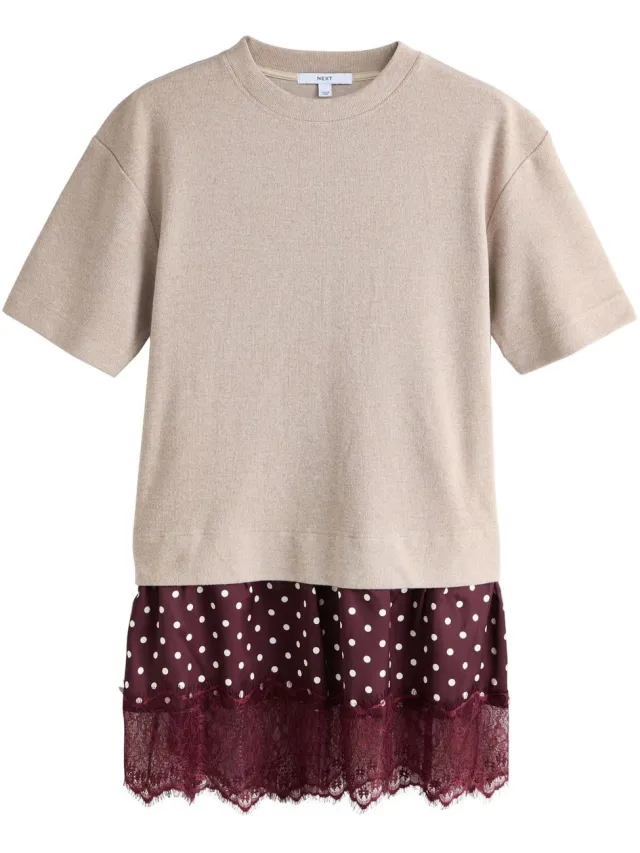 Next Dames - 2-in-1 T-shirtjurk met korte mouwen en een zacht gevoel - Naturel