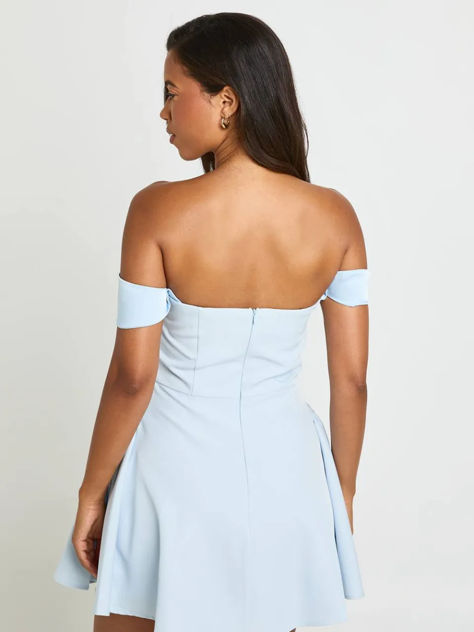 boohoo Dames Getailleerde Sweetheart Bardot Skater Jurk babyblauw, foto 2