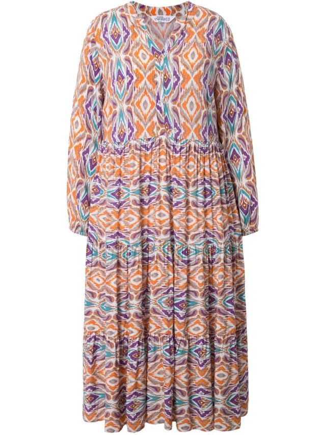 Studio Untold Dames - Midi-jurk all-over print V-hals volant - Roest oranje - Maat 46+