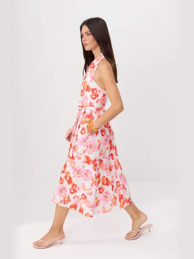 Trendyol TRENDYOLMİLLA Dames Roze Bloemen Midi Mouwloos Skater Jurken, foto 2