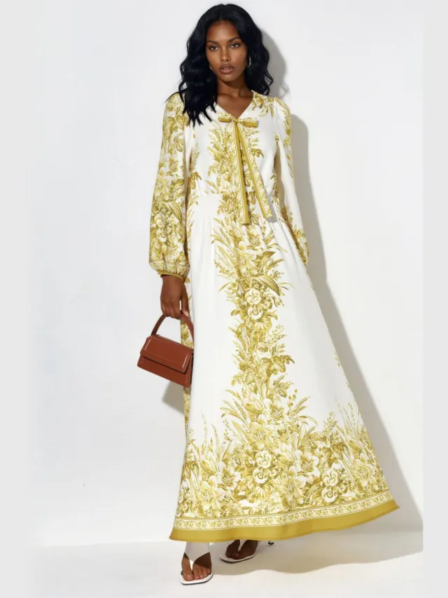 MSN Collection Geprinte V-hals Maxi Dress met Strikdetail Veelkleurig