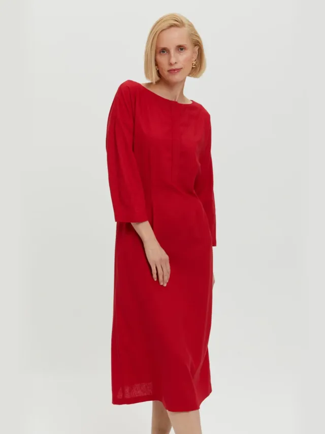 AYANI dames vegan Midi Jurk Lusin Scharlakenrood