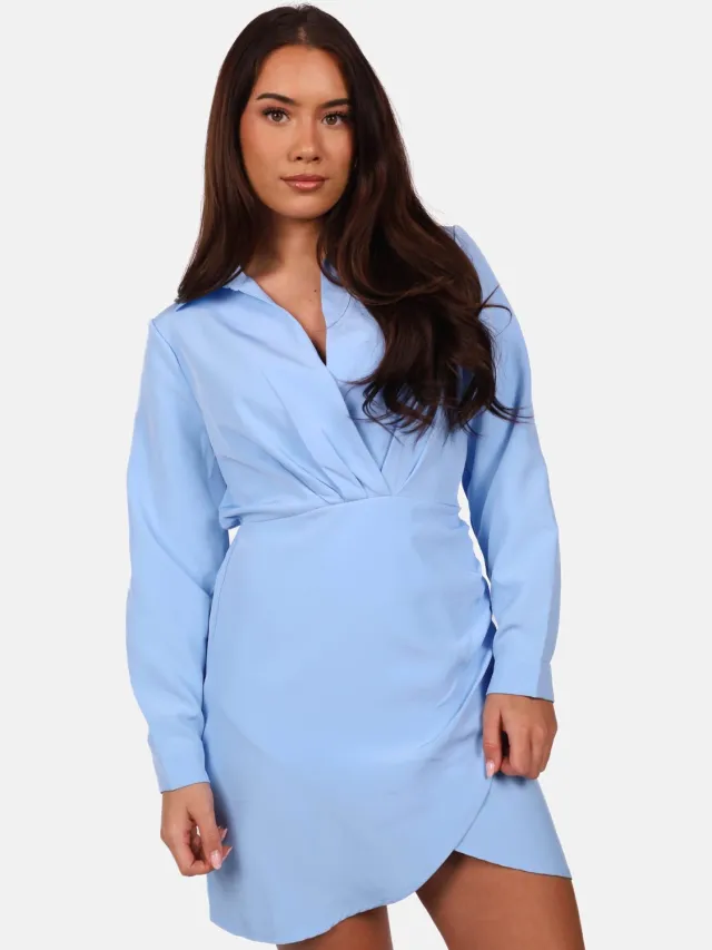 Getdrezzed Jurk met kraag en geplooide taille lichtblauw