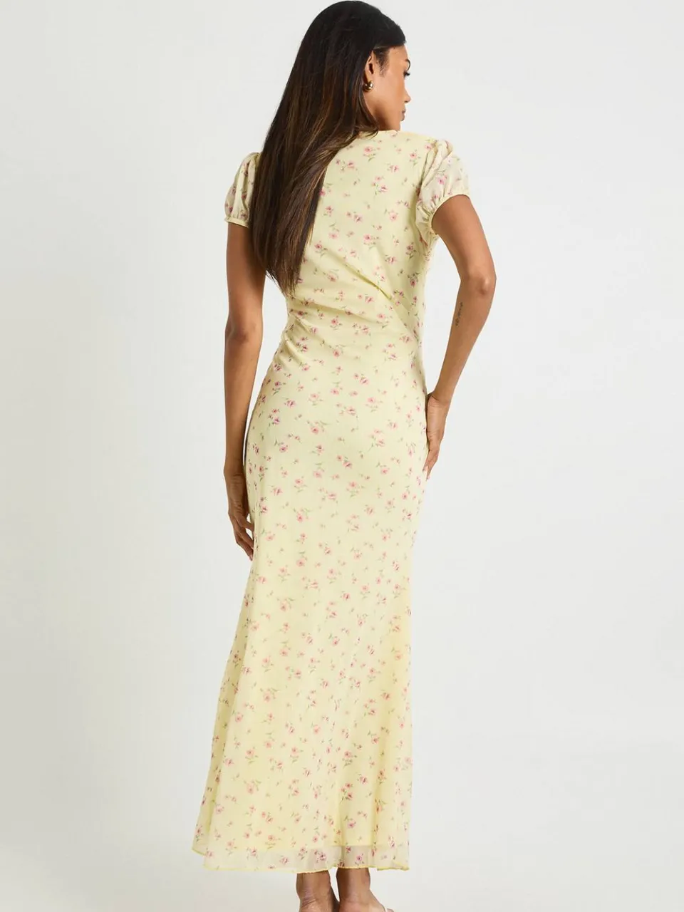 boohoo Dames Zwangerschaps mesh ditsy midaxi jurk citroen, foto 2
