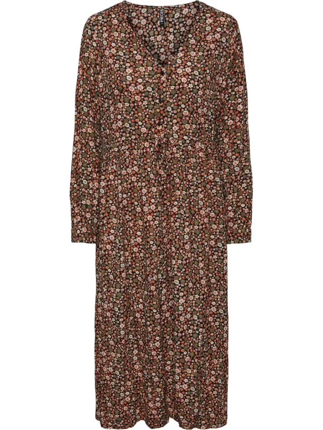 Pieces PCNYA LS MIDI DRESS Dames Jurk Black AOP:Flower