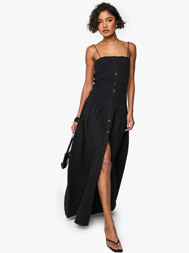 boohoo Dames Hoge gerafelde bandeau maxi-jurk Zwart