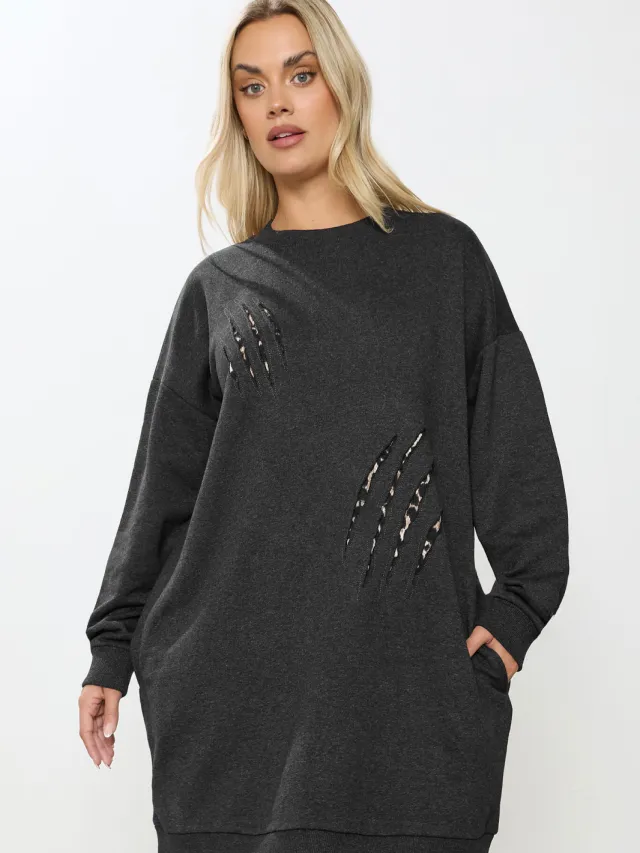 Yours Grey Leopard Slash Sweatshirtjurk-60
