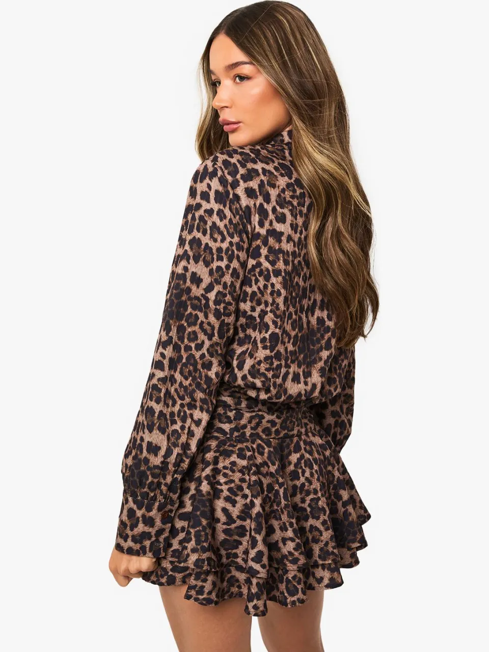 boohoo Dames Minijurk met luipaardprint, geroffleerd en met franjes, foto 2