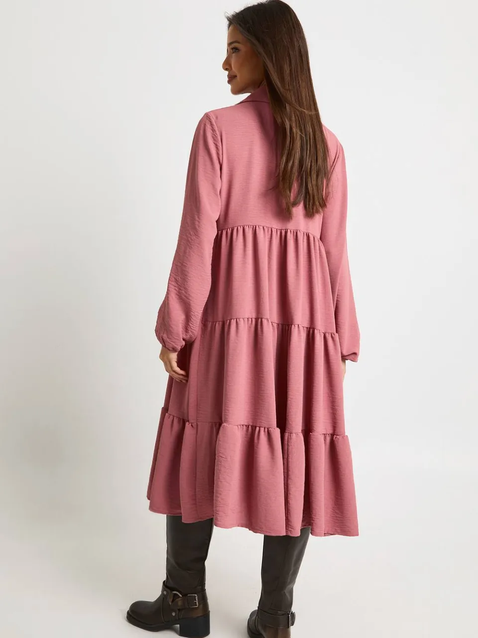 boohoo Dames Getextureerde gelaagde midi smock jurk woestijnroos, foto 2