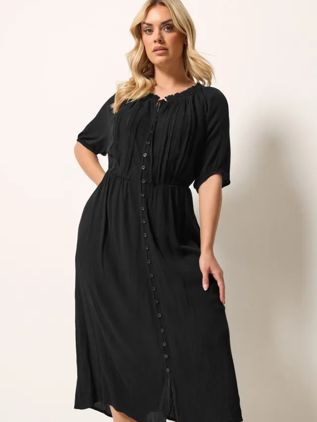 Yours Zwarte Maxijurk Met Borduursel-52 Black