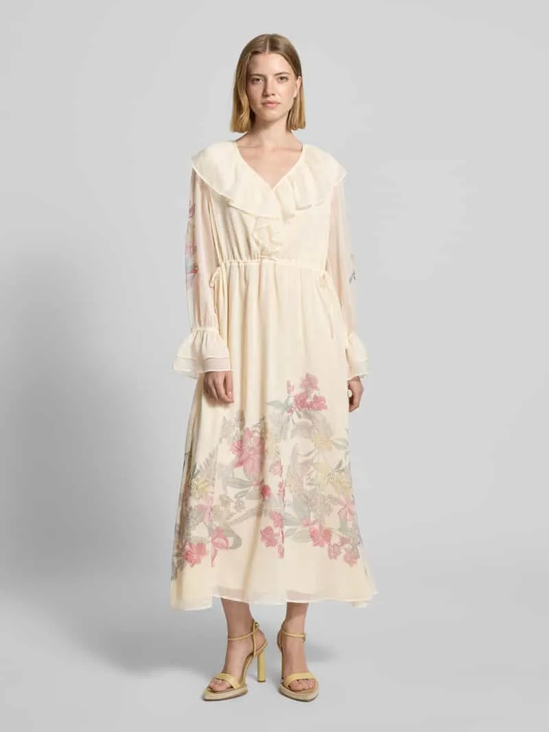 Comma maxi-jurk met mouwen met ruches Lichtgeel