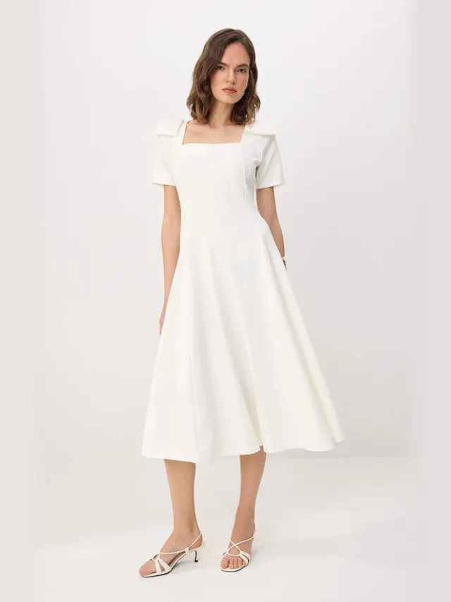 Trendyol TRENDYOLMİLLA Dames Wit Effen Midi Kort Skater Jurken