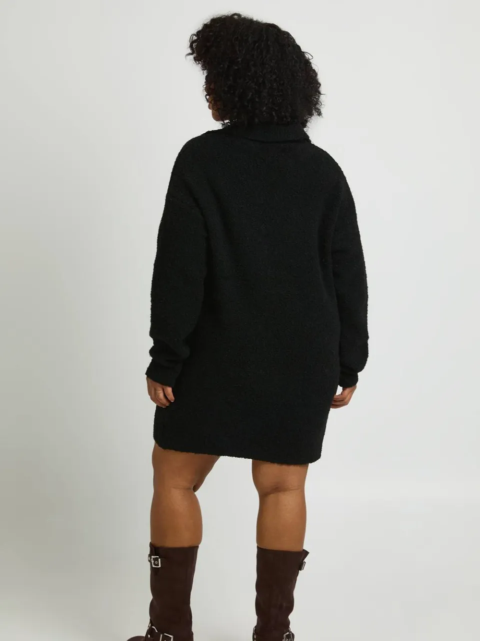 boohoo Dames Plus Jurk Met Kraag In Boucle Gebreide Mini-trui zwart, foto 3