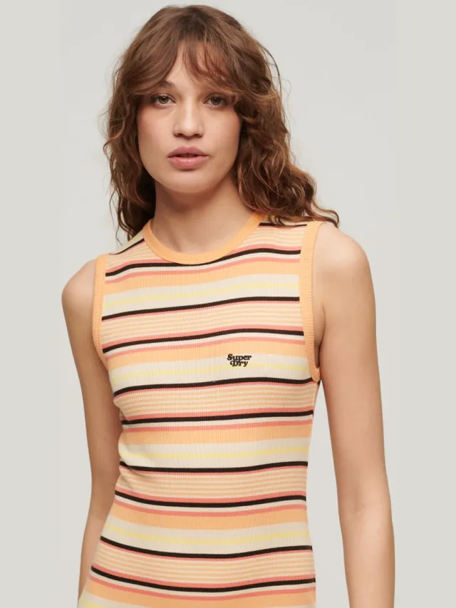 Superdry Geribde, aansluitende midi-jurk - Dames - Jurken varsity orange stripe