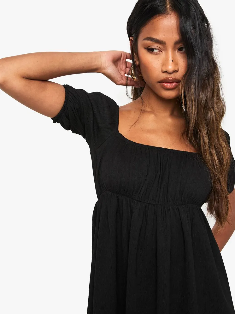 boohoo Dames Pofmouwen Smock Mini Jurk zwart, foto 4