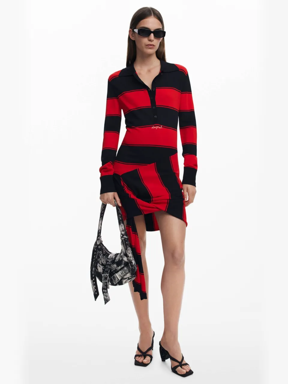 Desigual gestreepte korte jurk rood Rood/zwart