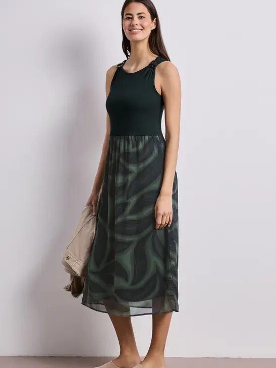 Street One Midi-jurk met structuurmix en print Groen