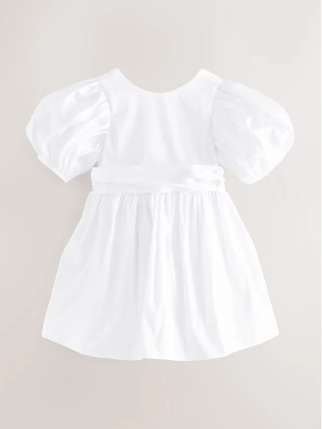Next Meisjes - groen - Meisjesjurk met bloemen en strik van taft - Wit White