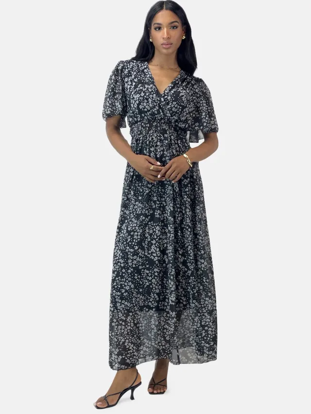 Elara Sommer-Maxikleid mit V-Ausschnitt Schwarz