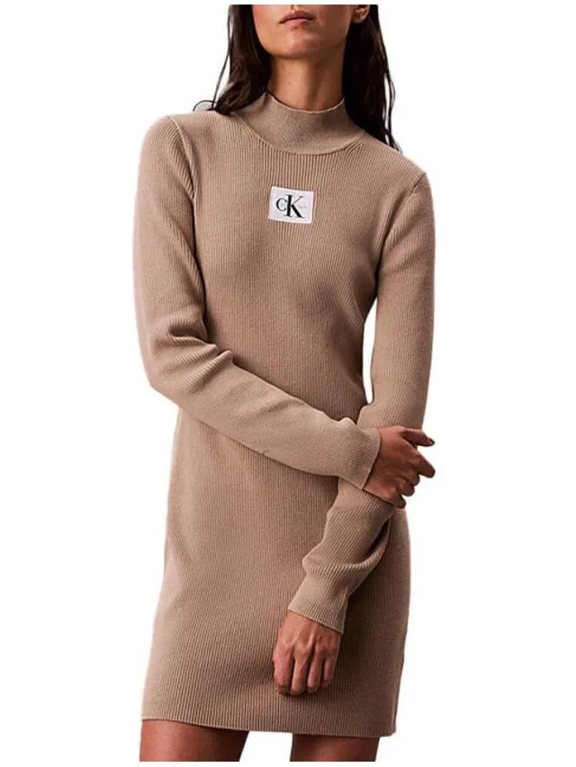 Calvin Klein Jurk Calvin Klein Jeans Neck Mini Dress Bruin