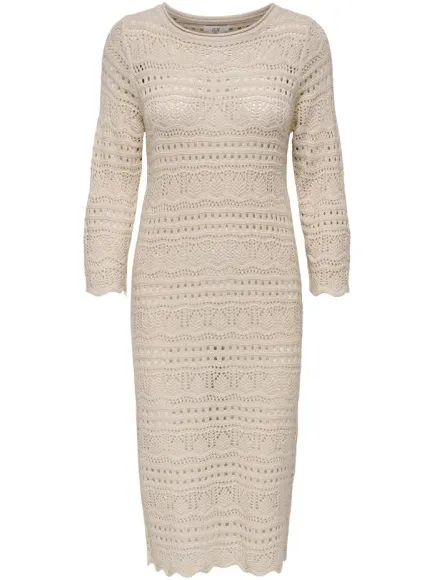Jacqueline De Yong Sun lay 3/4 boat neck dress Beige