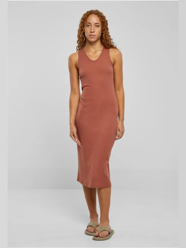 Urban Classics Midi Sleeveless Rib Lange jurk - XL - Oranje